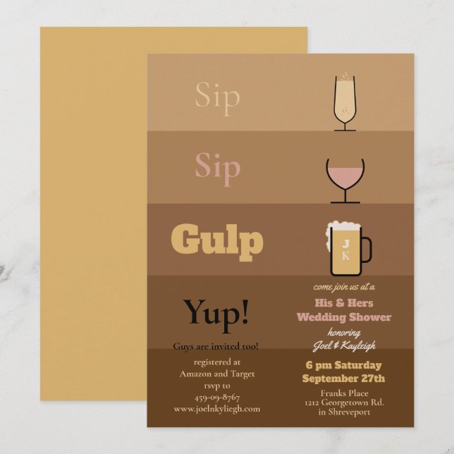 Sip Sip Gulp Wedding Shower Invitations (Front/Back)