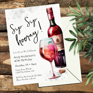 Sip Sip Hooray 40th Birthday Invitation