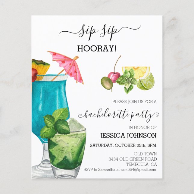 Sip Sip Hooray Bachelorette Party Cocktail  (Front)