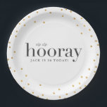 sip sip hooray birthday party paper plate<br><div class="desc">sip sip hooray birthday party paper plate. With modern graphic gold effect dots and bold graphic text this birthday party design is sure to suit men and women of all ages looking for a classy party theme.</div>