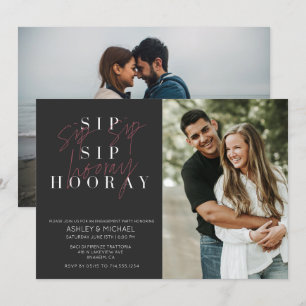 Sip Sip Hooray Black 2 Photo Engagement Party Invitation