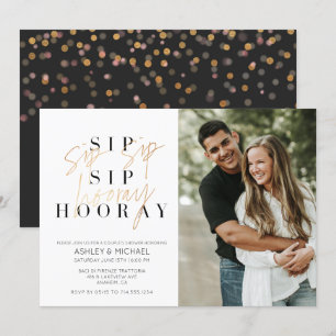 Sip Sip Hooray Black Gold Photo Couple's Shower Invitation