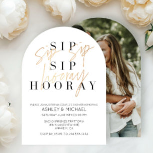 Sip Sip Hooray Black Gold Photo Couple's Shower Invitation