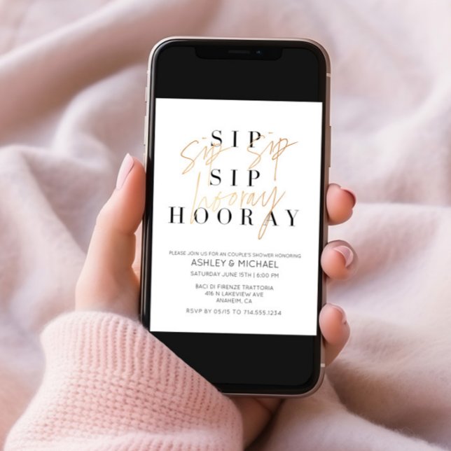 Sip Sip Hooray Black Gold Photo Couple's Shower Invitation (Creator Uploaded)