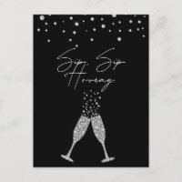 Sip Sip Hooray Black & White Birthday Postcard