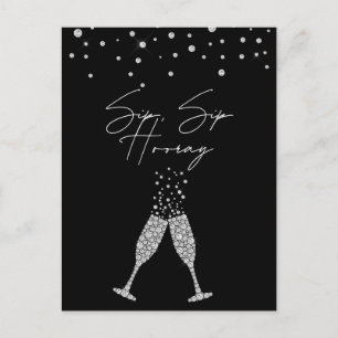 Sip Sip Hooray Black & White Birthday Postcard