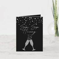 Sip Sip Hooray Black & White Birthday Quote Folded