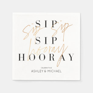 Sip Sip Hooray Black White Gold Couple's Shower Napkin