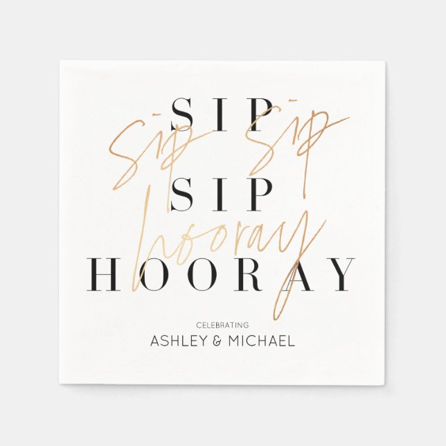 Sip Sip Hooray Black White Gold Couple's Shower Napkin (Front)