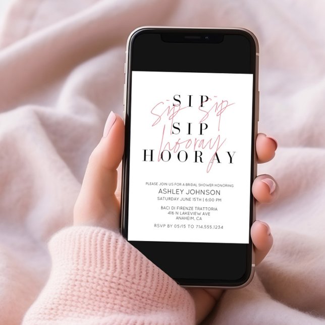 Sip Sip Hooray Black White Photo Bridal Shower Invitation (Creator Uploaded)
