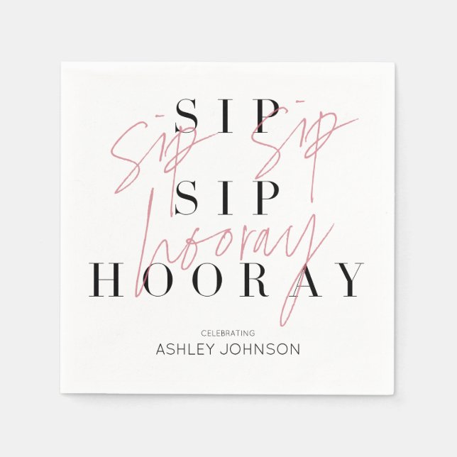 Sip Sip Hooray Black White Photo Bridal Shower Napkin (Front)