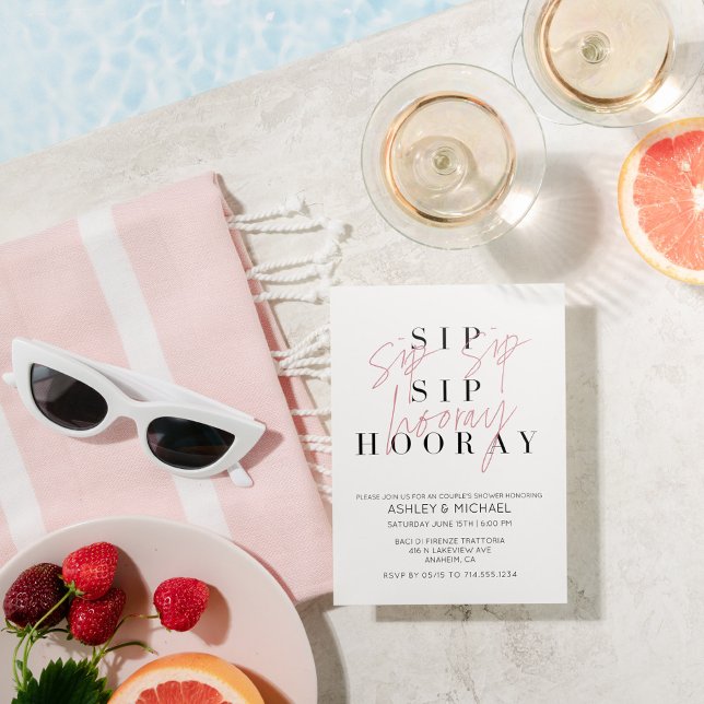 Sip Sip Hooray Black White Photo Couple's Shower Invitation (Sip Sip Hooray: Toast to Love at Our Modern Couples Shower)
