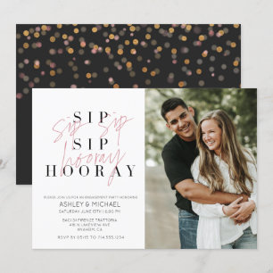 Sip Sip Hooray Black White Photo Engagement Party Invitation