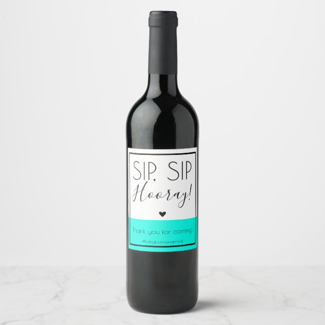 Sip Sip Hooray Blue and black pop the top favour Wine Label (Front)