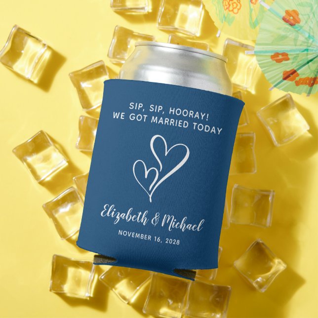 Sip Sip Hooray Blue Wedding Favour Can Cooler (In Situ Summer)