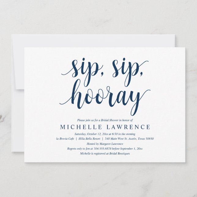 Sip, Sip, Hooray, Bridal Shower Celebration Invita Invitation (Front)