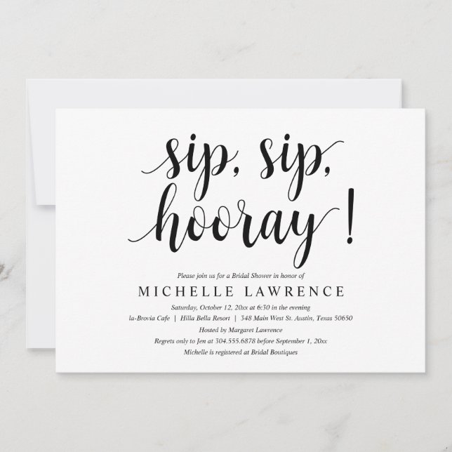 Sip, Sip, Hooray, Bridal Shower Celebration Invitation (Front)