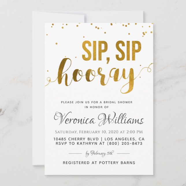 Sip Sip Hooray Bridal Shower Invitation (Front)