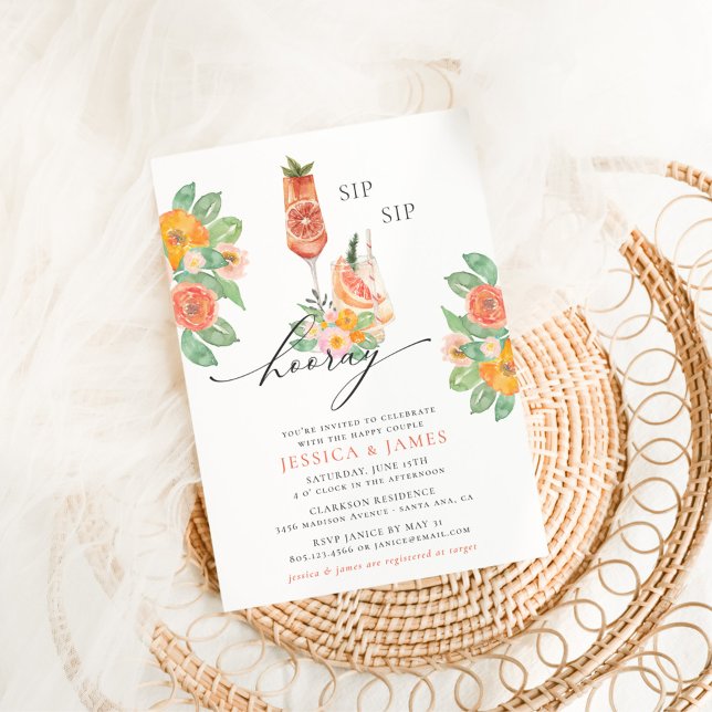 Sip Sip Hooray Bright Cocktail Couple's Shower Invitation (Creator Uploaded)