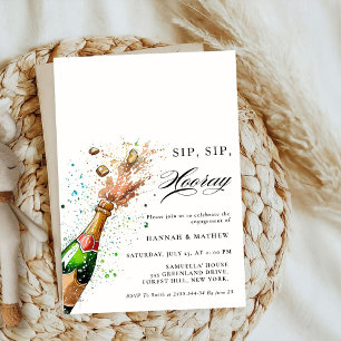 Sip SIp Hooray Champagne Bottle Engagement Party Invitation