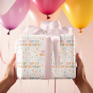 Sip Sip Hooray! Colorful Confetti Fun  Wrapping Paper