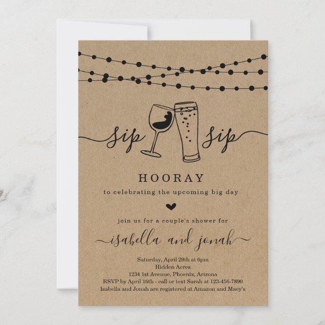 Sip Sip Hooray Couple's Shower Invitation (Front)