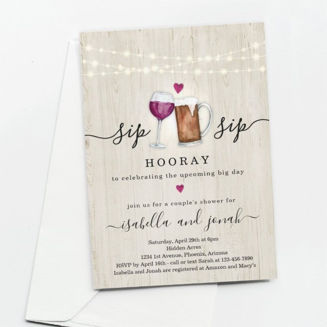 Sip Sip Hooray Couple's Shower Invitation (Creator Uploaded)