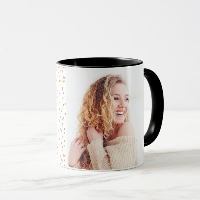 sip sip hooray elegant gold polka dot photo mug (Front Right)
