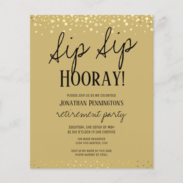 Sip Sip Hooray Elegant Gold Retirement Party (Front)
