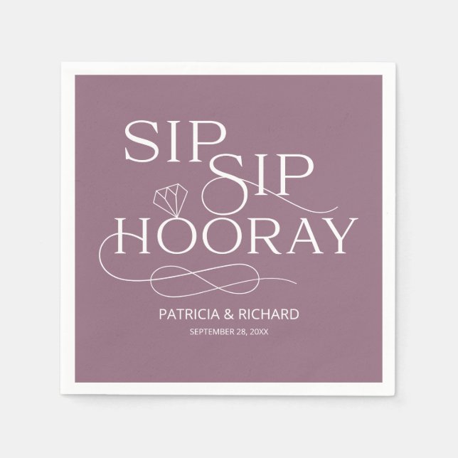 Sip Sip Hooray Engagement Party Purple Napkin (Front)
