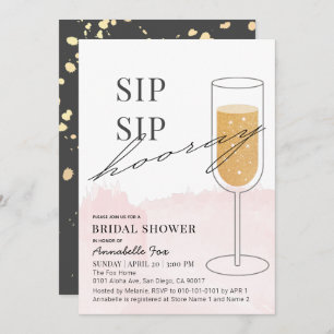 Sip Sip Hooray Gold Champagne Pink Bridal Shower Invitation