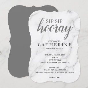 Sip Sip Hooray Marble, Black & White Bridal Shower Invitation
