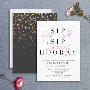 Sip Sip Hooray Modern Black White Bridal Shower Invitation
