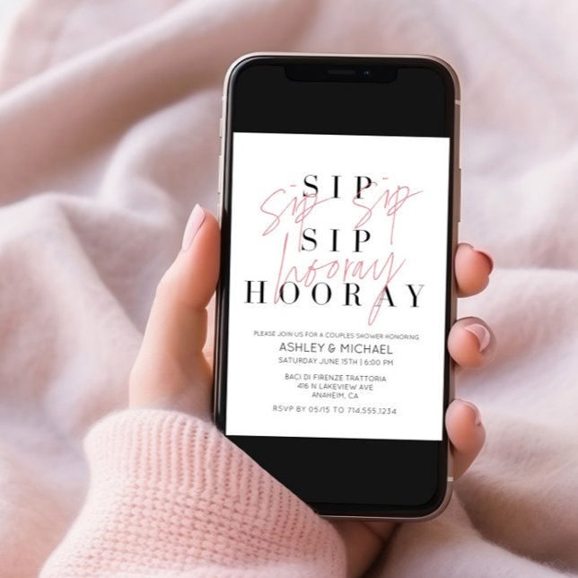 Sip Sip Hooray Modern Black White Bridal Shower Invitation (Creator Uploaded)