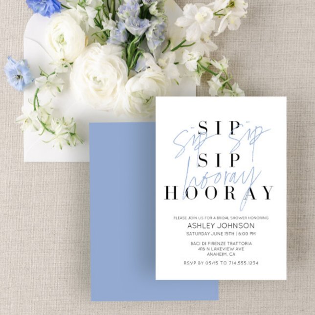 Sip Sip Hooray Modern Steel Blue Bridal Shower Invitation (Creator Uploaded)