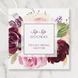 Sip Sip Hooray Moody Plum Floral Bridal Shower Favour Tags