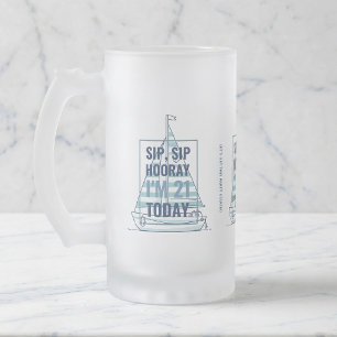 Sip Sip Hooray Nautical 21st Birthday Frosted Mug