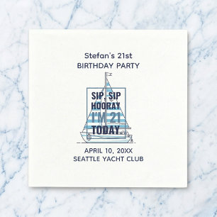 Sip Sip Hooray Nautical 21st Birthday Napkins