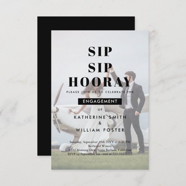 Sip Sip Hooray Photo background Engagement Party  Save The Date (Front/Back)