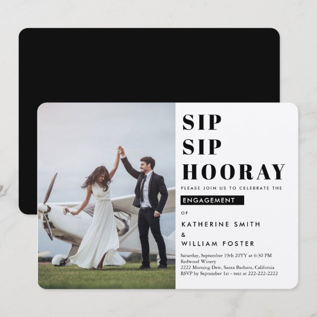 Sip Sip Hooray Photo Engagement Party Invitation (Front/Back)