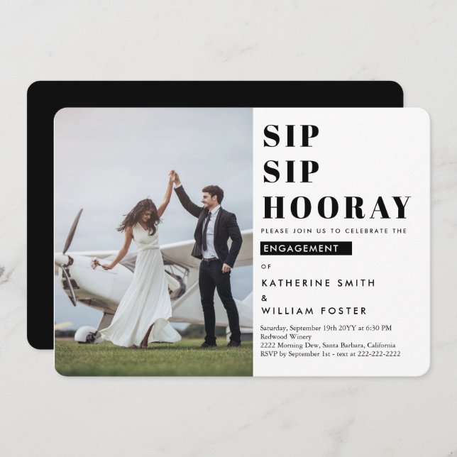 Sip Sip Hooray Photo Engagement Party Invitation (Front/Back)