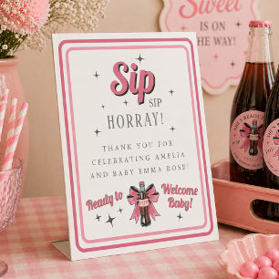 Sip Sip Hooray Retro Baby Shower Soda Pop Pedestal Sign