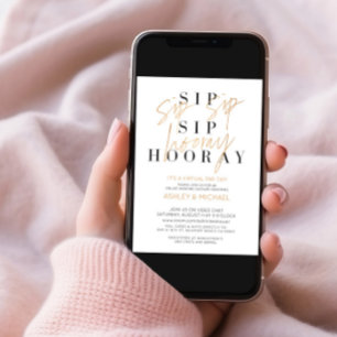 Sip Sip Hooray Simple Black Gold Virtual Shower Invitation