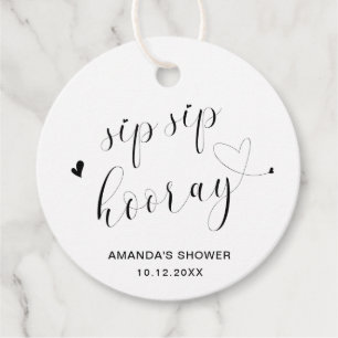 Sip Sip Hooray Simple Heart Bridal Shower Favour Tags