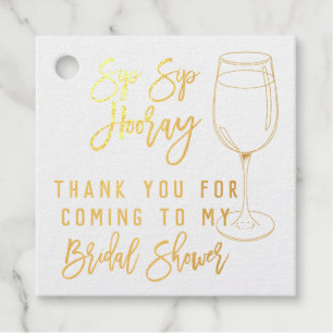 Sip Sip Hooray Watercolor Wine Gold Bridal Shower Favour Tags