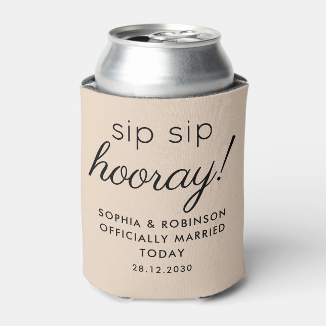 Sip Sip Hooray Wedding Favour Almond Funny Can Cooler (Can Front)
