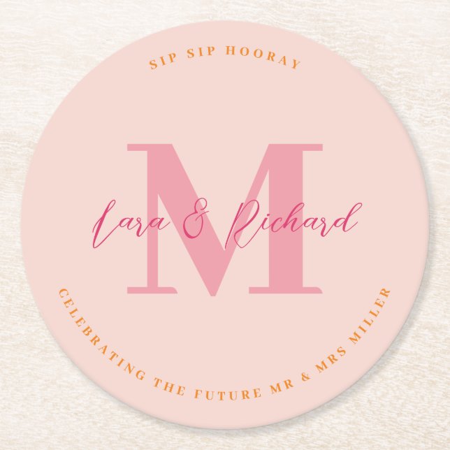 Sip Sip Hooray Wedding Monogram Initial Coaster (Front)