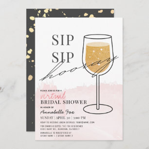 Sip Sip Hooray Wine Glass Virtual Bridal Shower Invitation