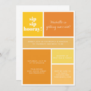 Sip Sip Hooray Yellow Orange Bridal Brunch Shower  Invitation
