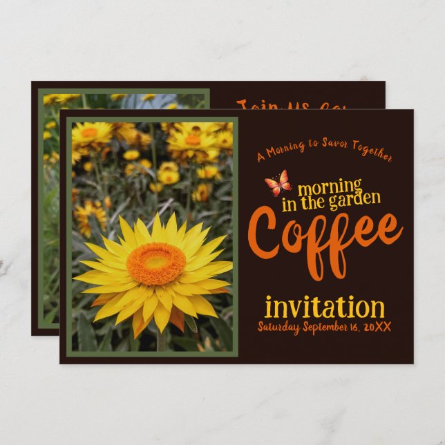 Sip Smile & Celebrate Coffee Morning in the Garden Invitation (Front/Back)